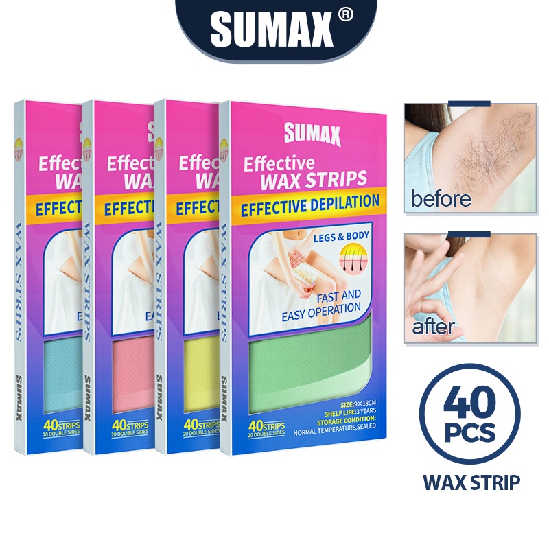 Sumax 40 Peças Quatro Tipos De Sabores Tiras De Cera Para Remoção De Pelos Tira Fria Dupla Face , Tamanho Grande , Kit D