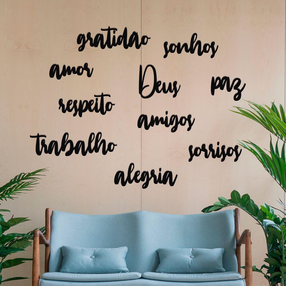 Palavras Decorativas 30cm em MDF Gratidão Amor Família Deus Esperança para Parede em Oferta na Shopee