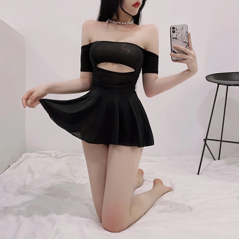 Vestido Micro Mini De Cintura Plissado/Linha A/Baixa/Transparente Sexy