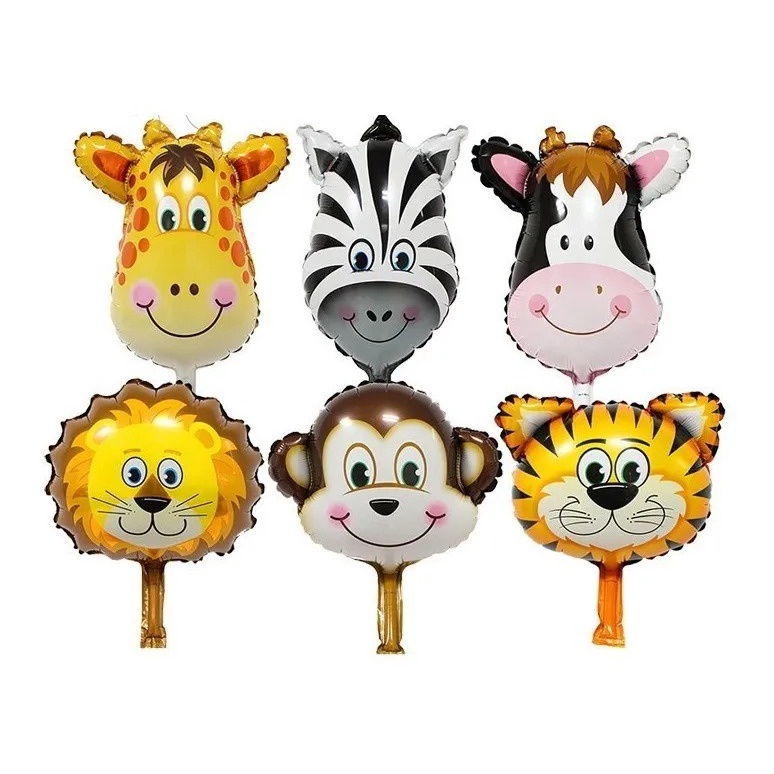 Kit 6 Unid Balão SAFARI Metalizado 40cm Animais Bichos Bexiga OFERTA