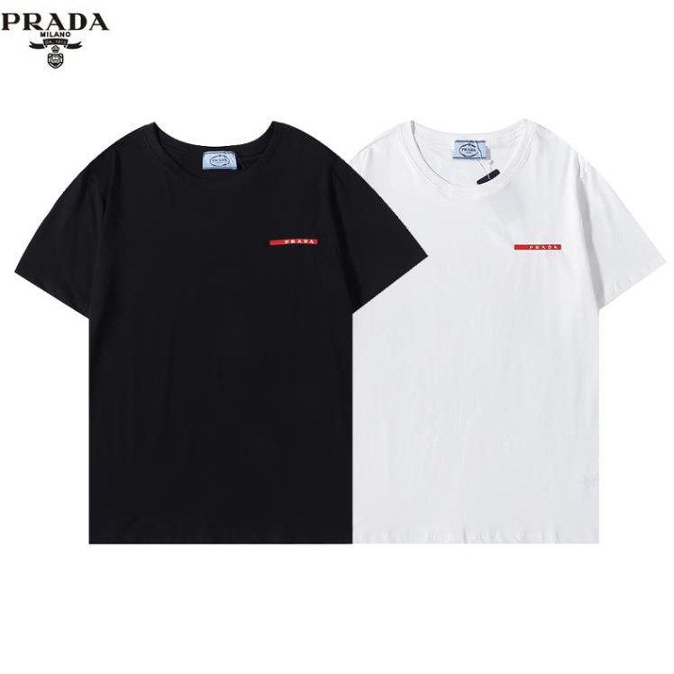 High quality printed PRADA T-shirt men and women loose short-sleeved cotton  top ins tee | Shopee Brasil