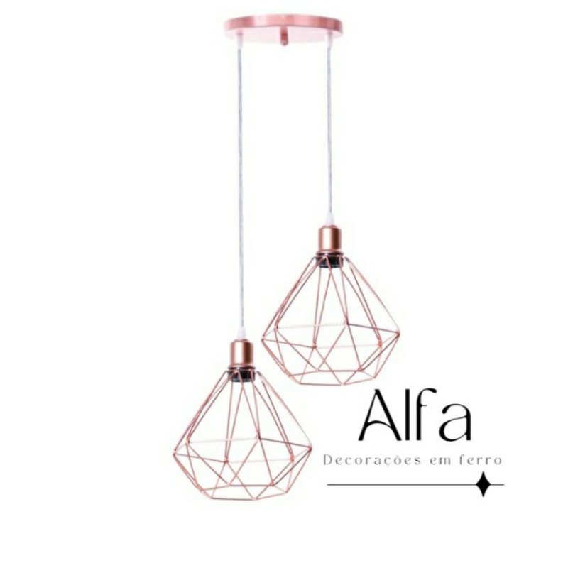 Pendente Aramado Base Dupla Fio Cristal Luminária Lustre Retrô Industrial em Oferta na Shopee