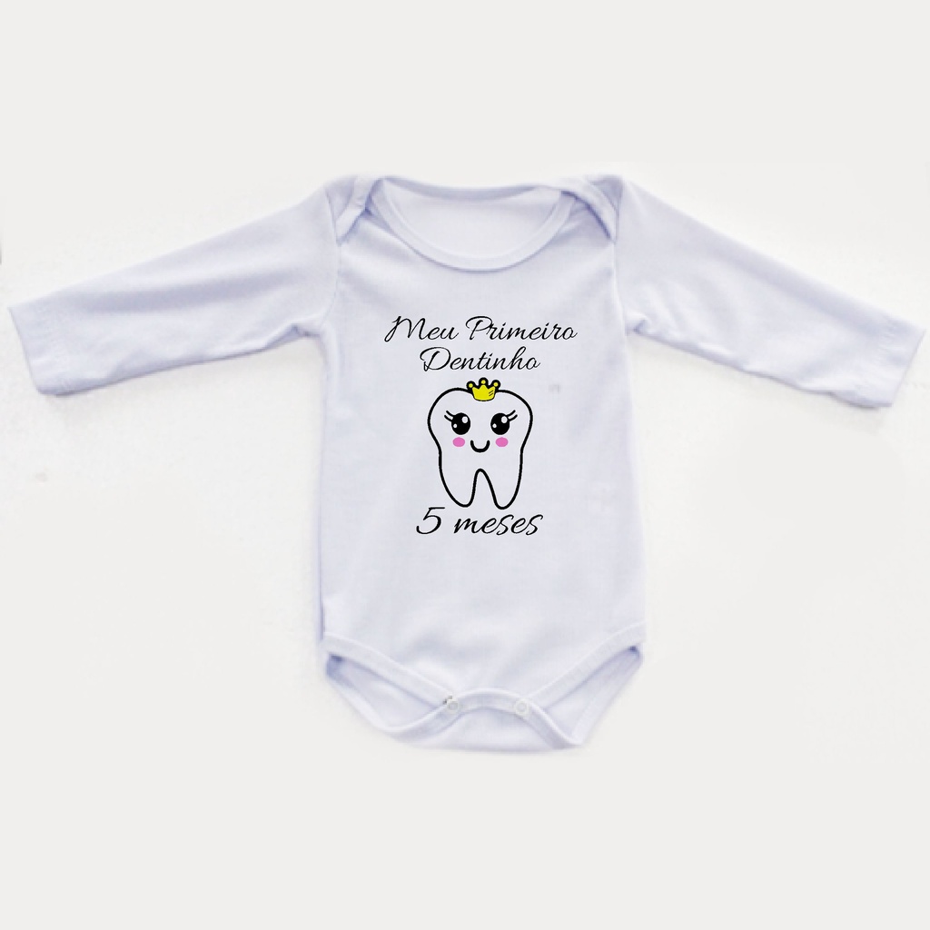 Body infantil Frio Manga longa Meu primeiro dentinho com o Mês do bebê
