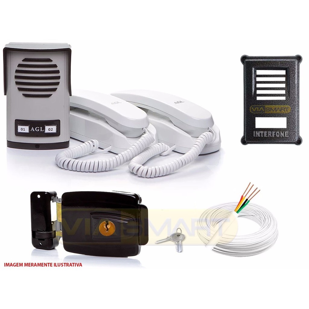 Kit Interfone 2 Pontos + Fechadura Elétrica Agl + 50m Cabo | Shopee Brasil