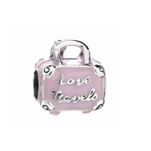 Berloque Mala Viagem Bag Rosa Love To Travel Charm Compatível com Braceletes das Grandes Marcas
