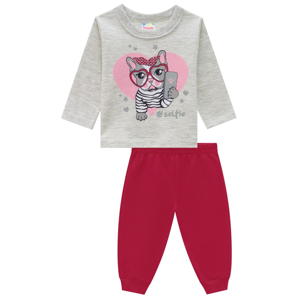 Conjunto Moletinho Infantil Blusa + Calça Menina Feminino Meia Estação Brandili REF.54277