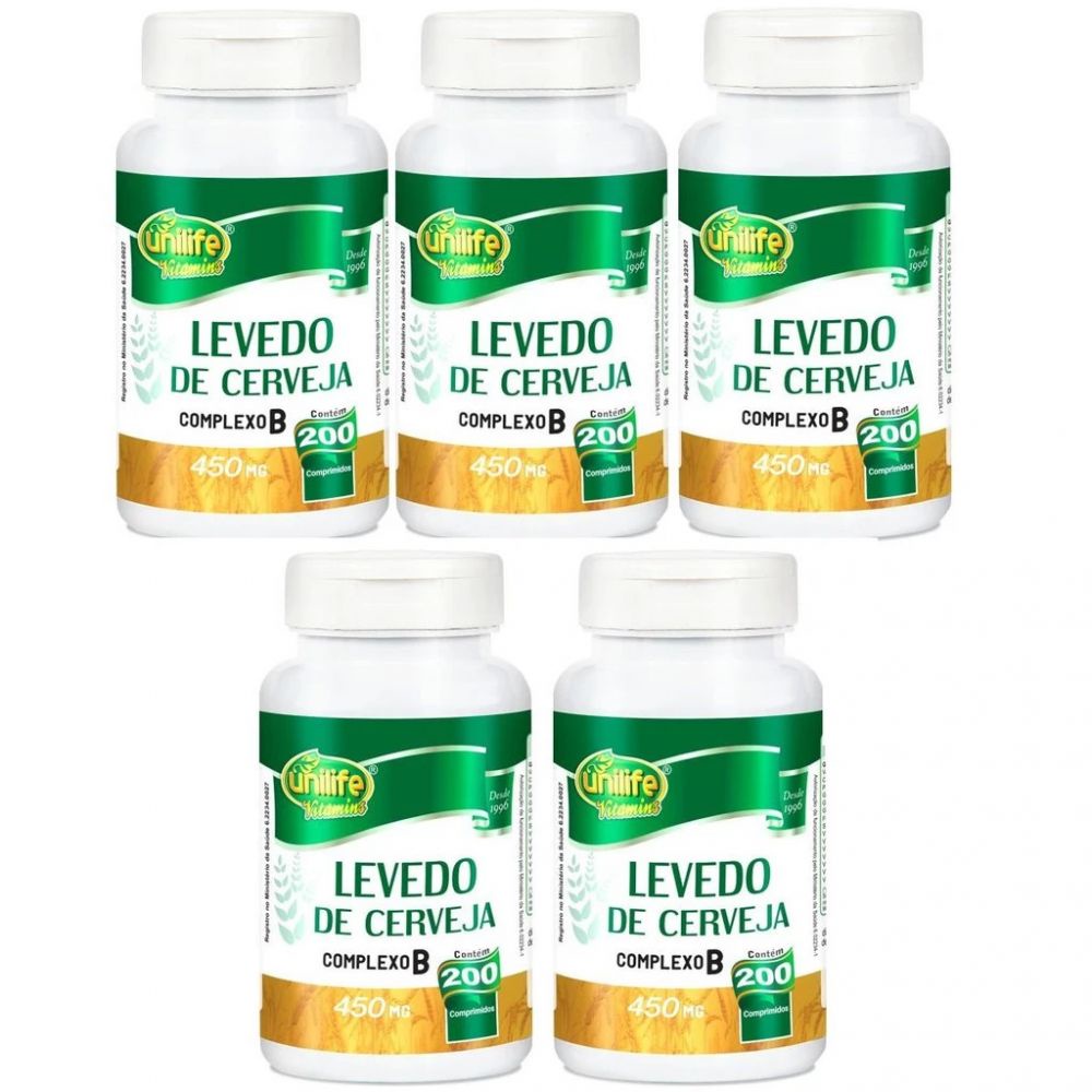 5 Levedos de Cerveja Unilife Original C/200 Comp de 450mg