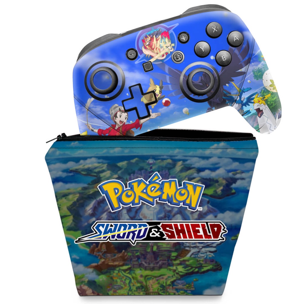 Capa Case e Skin Adesivo Nintendo Switch Pro Controle - Pokémon Sword And Shield