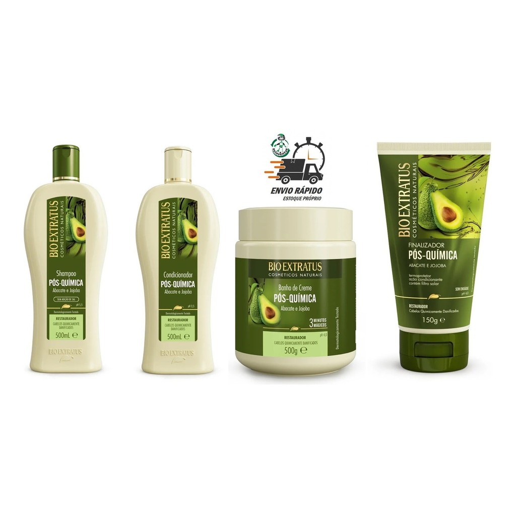 Kit 4 Produtos Pós Química Abacate Restaurador Bio Extratus