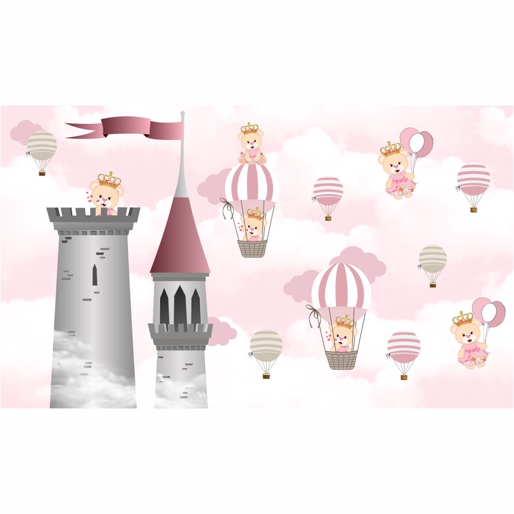Detalhes do Papel de Parede Personalizado Ursinha Princesa Castelo