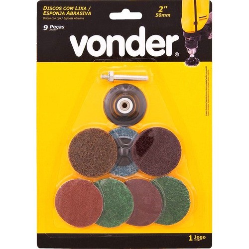 Kit Discos De Lixa Com Esponja Abrasiva 50mm 9 Peças Vonder
