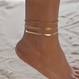 3 Pçs / Set Cadeia Tornozeleiras Para As Mulheres Da Cor Do Ouro Simples Praia Pé Jóias Cadeia Perna Tornozelo Pulseiras Mulheres Acessórios