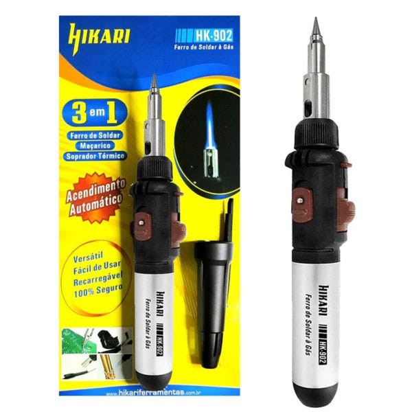 Ferro De Soldar À Gás 3 X1 Maçarico E Soprador Hk-902 Hikari