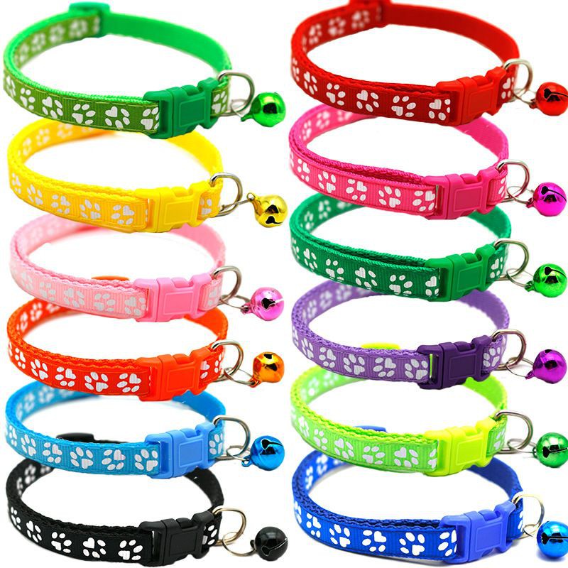 1 Pc Poliéster Pata Pegada Collar Pet Com Sino Fivela Ajustável Correia De Pescoço Para O Cão Pequeno Gato Filhote De Cachorro Impressão Suprimentos
