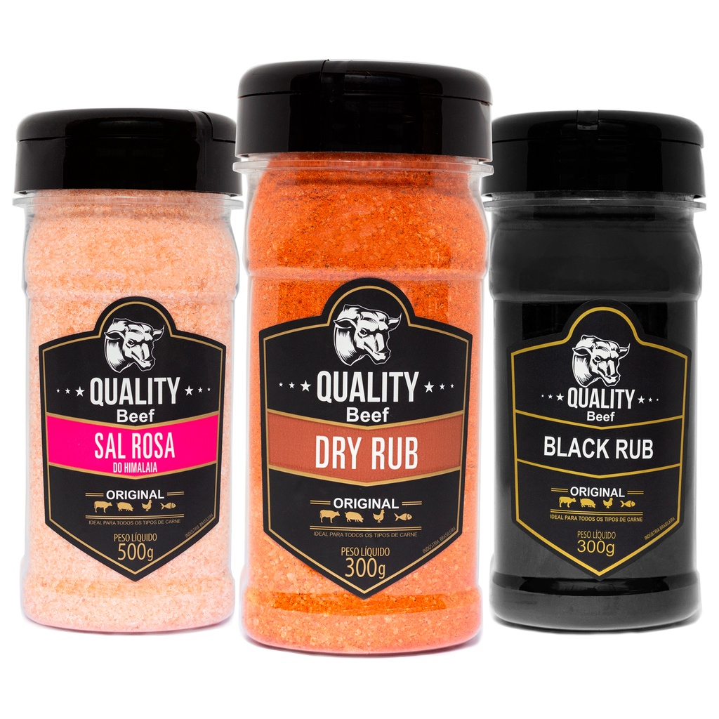 Tempero Para Churrasco Sal De Parrilla Parrilha Kit 3 unidades Dry Rub Black Rub Sal Rosa PREMIUM