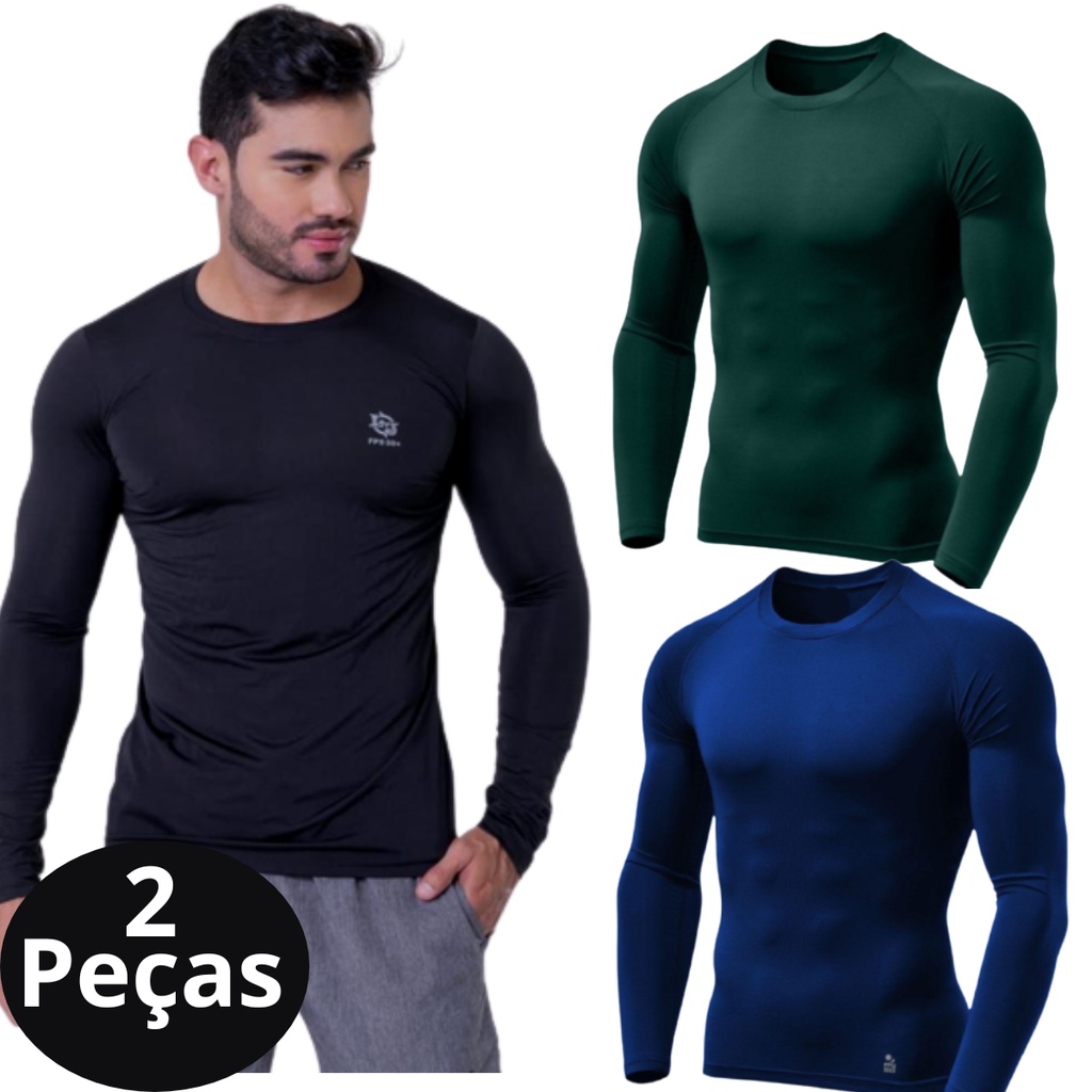Kit 02 Camiseta Térmica Proteção UV Segunda Pele Compressão Manga Longa Frio Calor em Oferta na Shopee