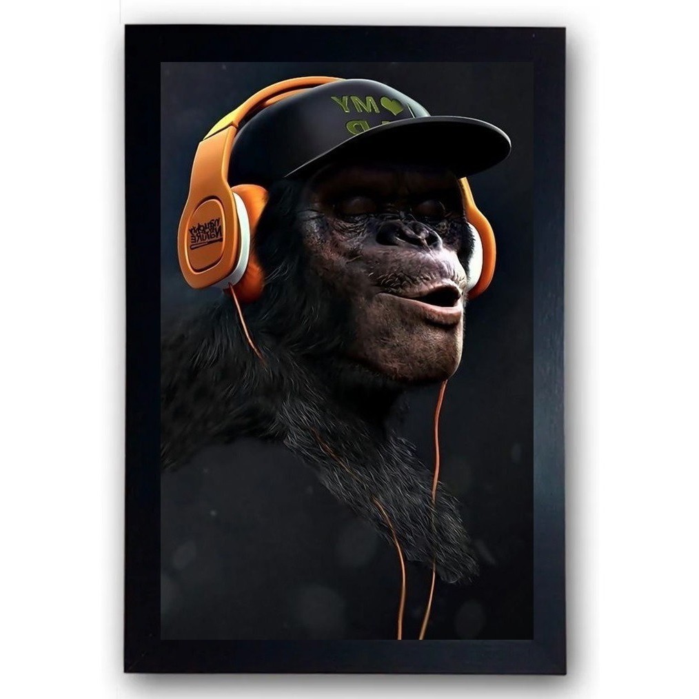 Quadro Macaco Moldurado Com Vidro Cod.4