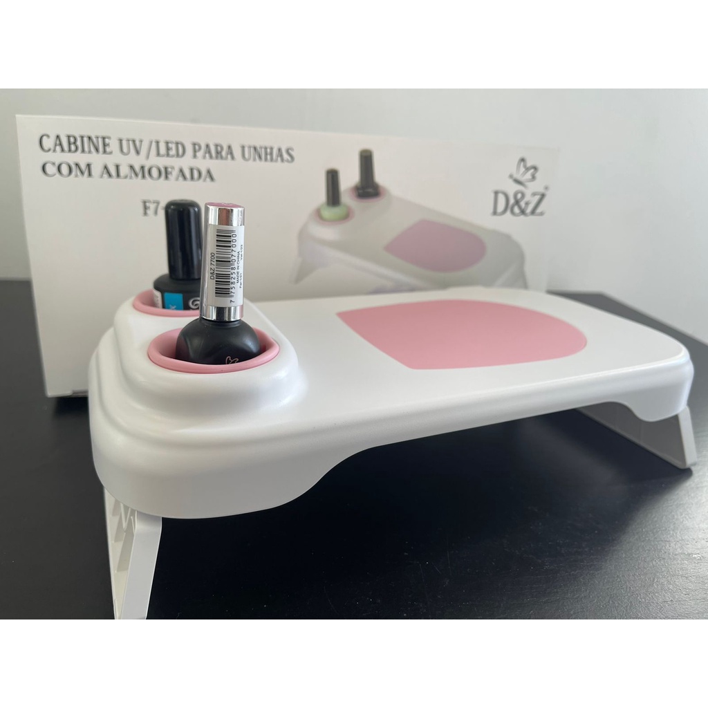 Cabine Led/Uv com Apoiador de Mãos e Porta Esmalte Rosa D&Z