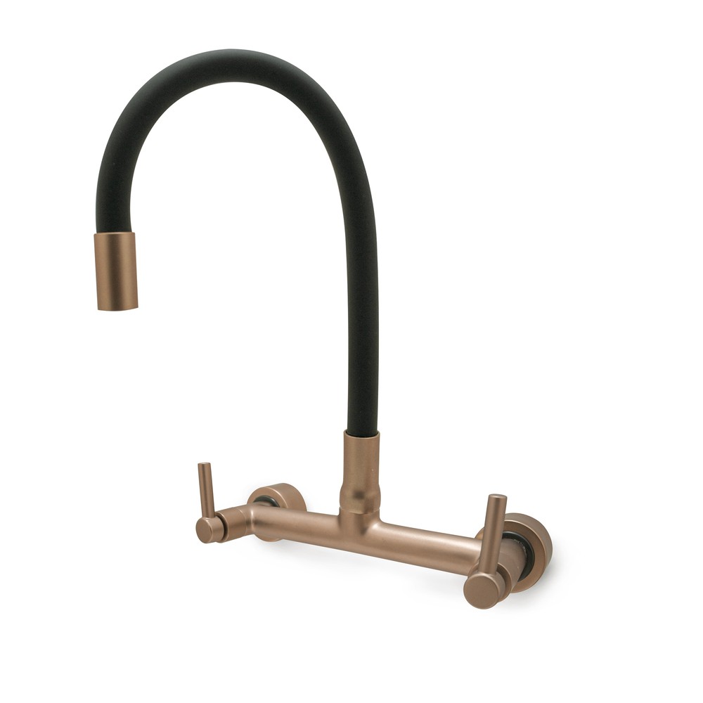 Torneira Cozinha Misturador Parede Pia Tubo Flexível Preto e Cobre Rosé Gold Fosco Metal Luxo