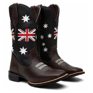 Bota Texana Masculina Country Bico Quadrado Em Couro Solado De Borracha Costurado Inglaterra em Oferta na Shopee