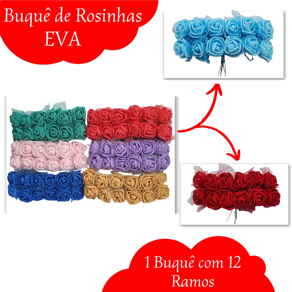 Buquê com 12 Mini Rosinhas de EVA Artificial - Mini Rosa para ...