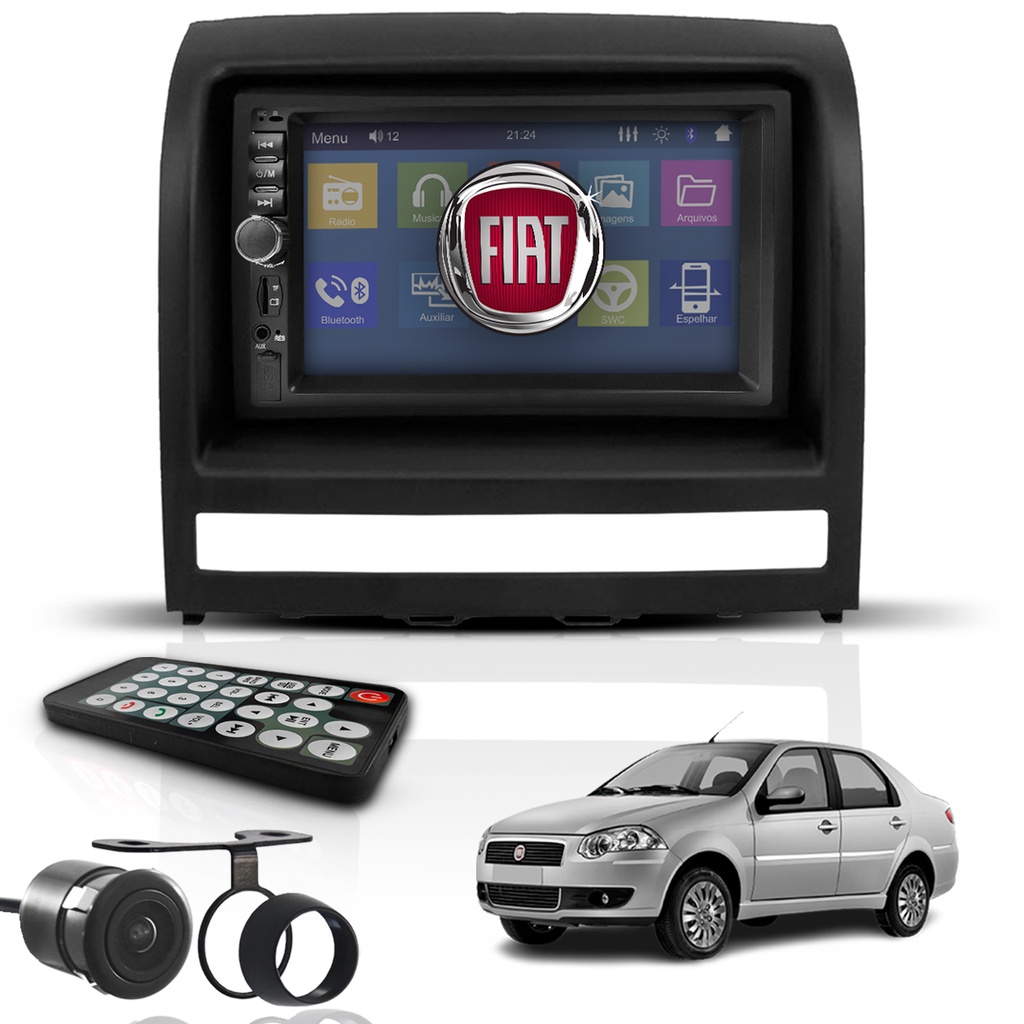Kit Central Multimídia Mp5 2 Din Bt Espelha Dvd Fiat Siena