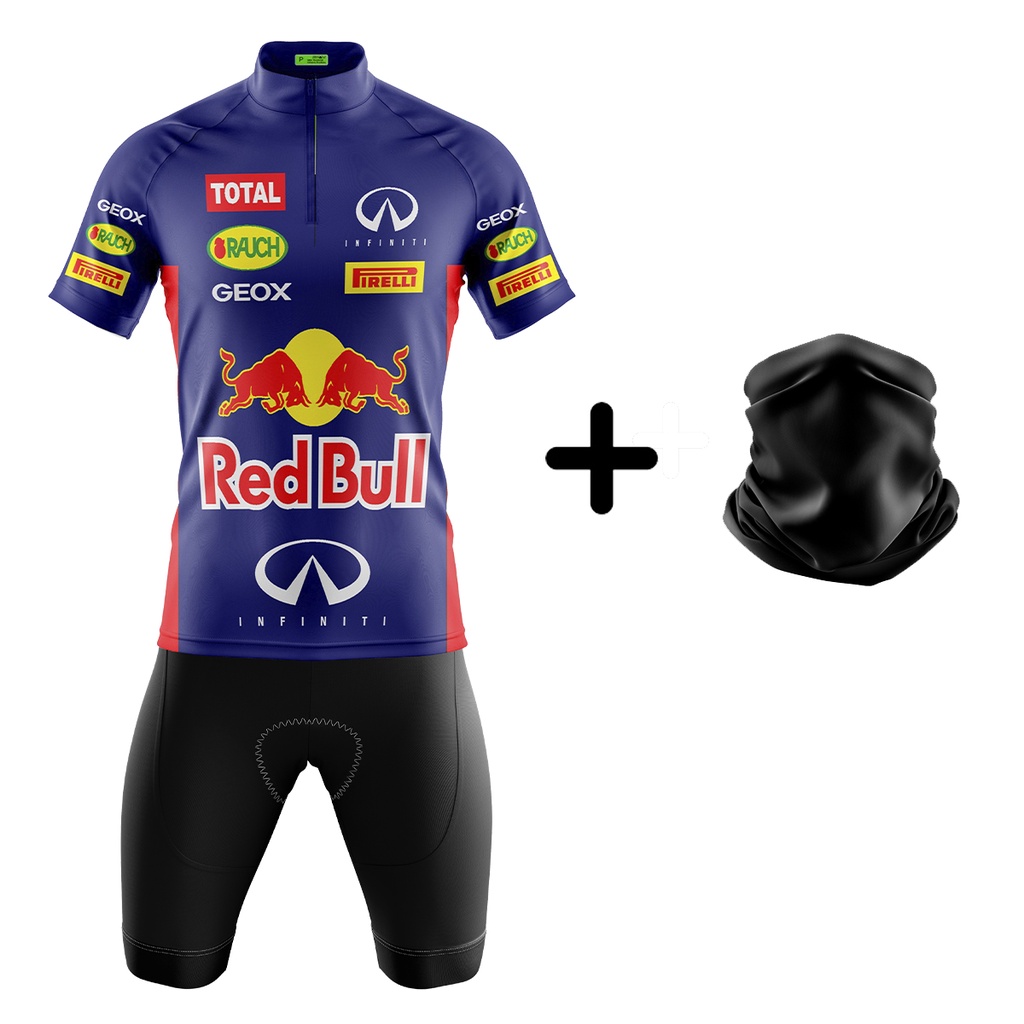 Conjunto Ciclismo masculino bermuda e camisa red bull Forro em espuma
