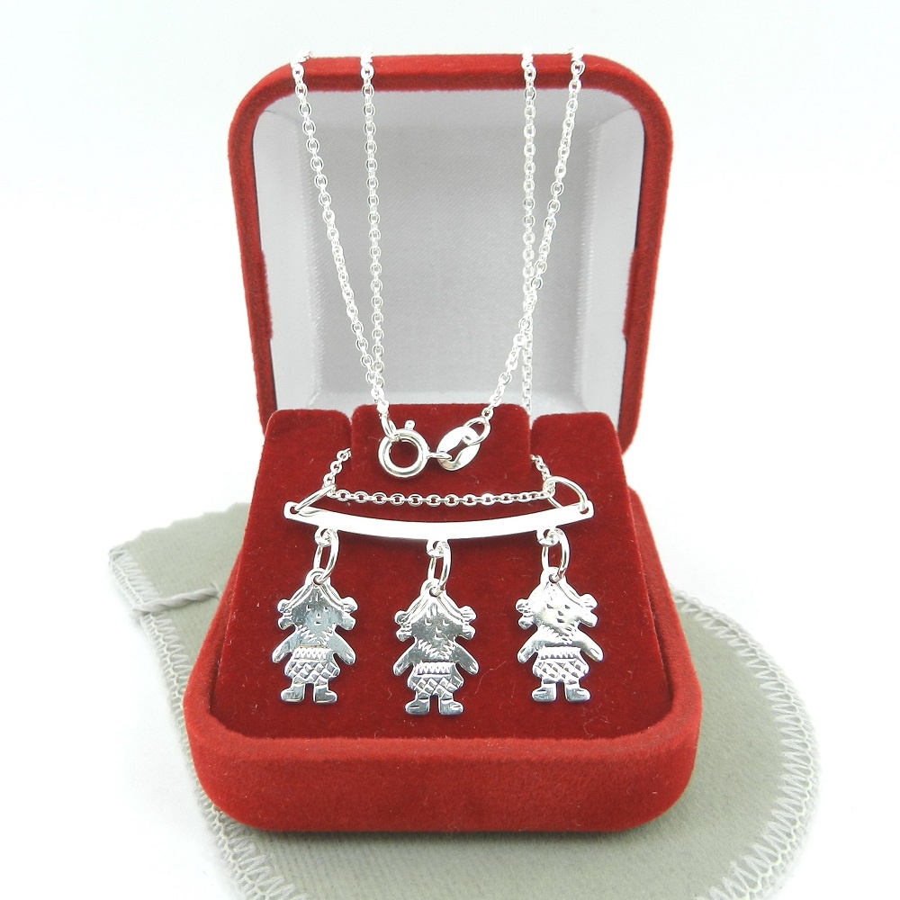 Corrente Feminina 50cm 0.8mm 3 Meninas Folheada Prata CR827A