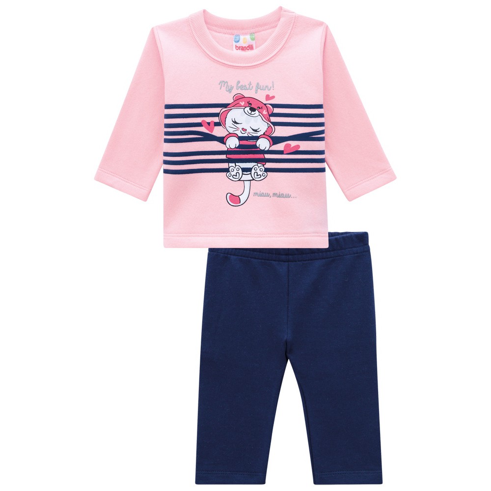 Conjunto Blusão Manga Longa Moletom Infantil + Calça Legging Feminino Menina Brandili Ref.53995