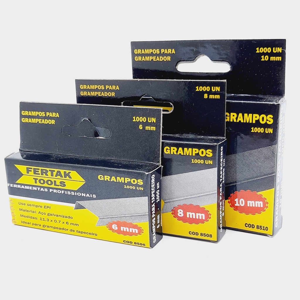 Grampo Grampeador Tapeceiro 11.3x0,7 - 6mm, 8mm e 10mm - Caixa 1000 Unidades
