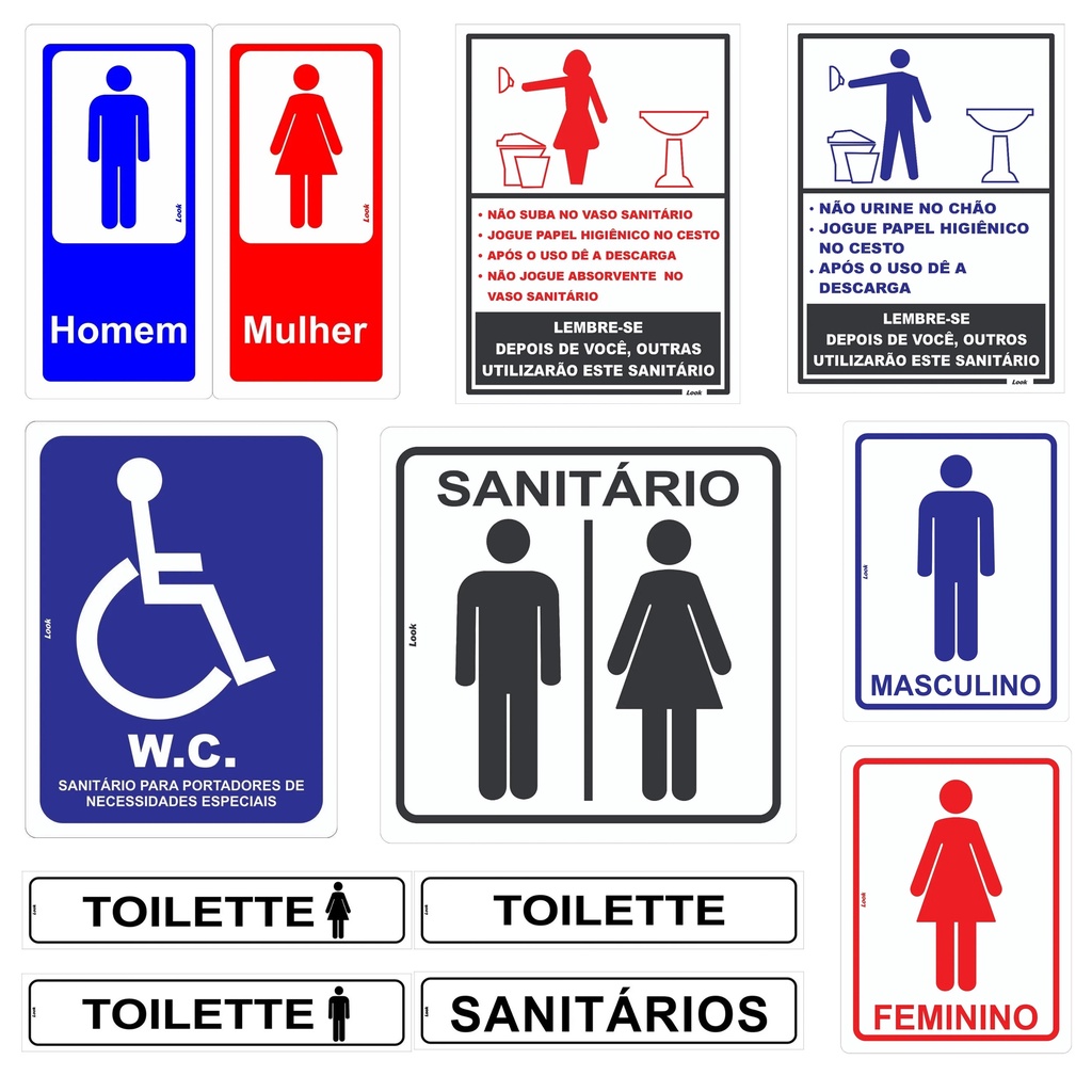 Placa Sinalização Banheiro Masculino Feminino Unisex Unissex Sanitário Deficiente Vários Modelos 