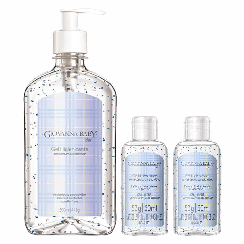 Kit Viagem Giovanna Baby Blue com 1 Frasco Grande 500ml + 2 Pequenos de 60ml