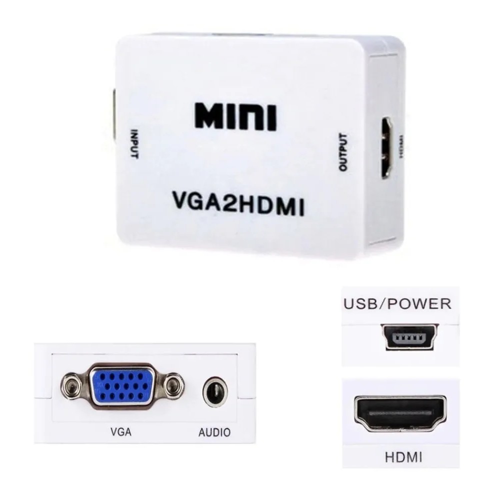 Mini Conversor Vga Para Hdmi Com Áudio Full Hd Vga P2 Hdmi
