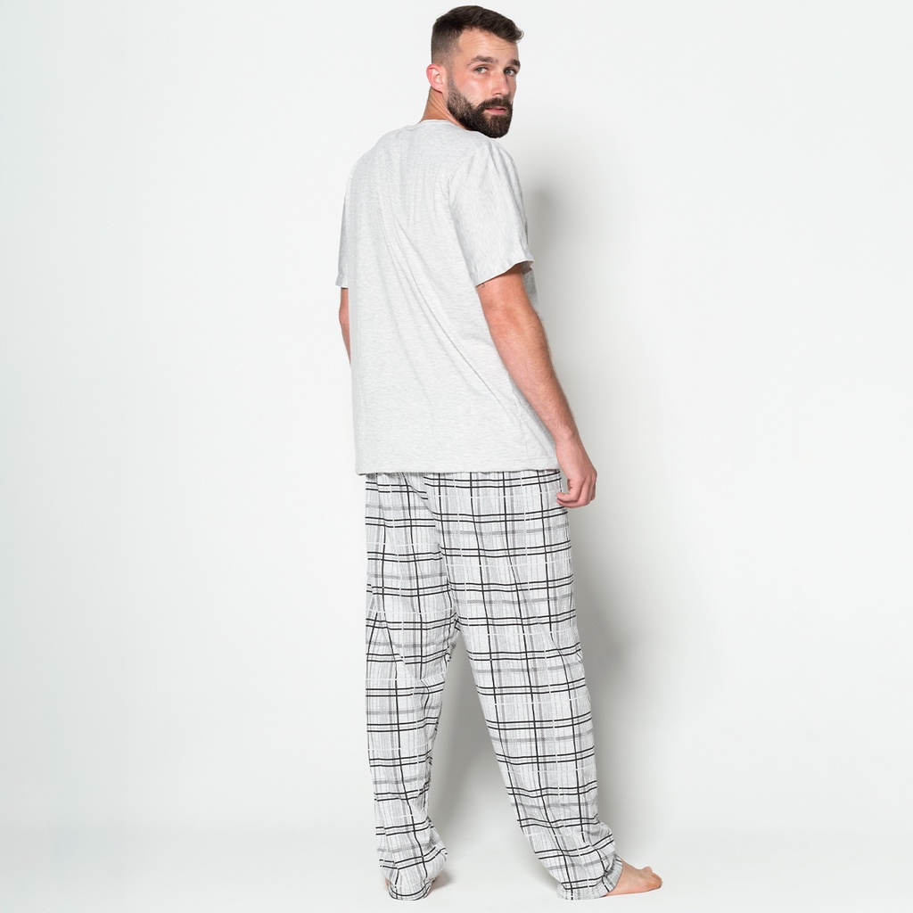 Pijama Masculino Adulto Blusa Manga Curta Lisa Calça Longa Comprida Estampada