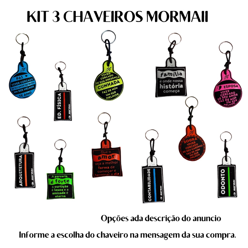 Kit 3 Chaveiros Mormaii Neoprene Unissex Sortido Original