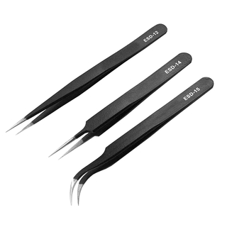 3 Peças Pinça Esd De Metal Aço Inoxidável Antiestática Para Jóias Ics Smd / Smt