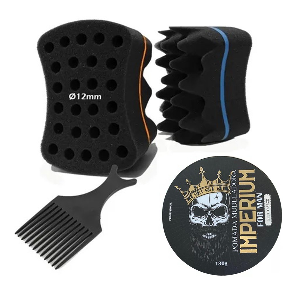 Esponja Nudred Dupla Enrolar Cabelos + Pomada + Pente Afro