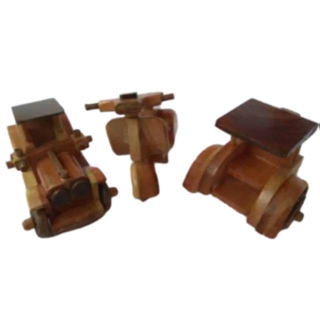 Pacote De Economia TRIO Miniatura Madeira Tamanho S BECAK VESPA E Carro Antigo-Exibição De Decoração Para Casa