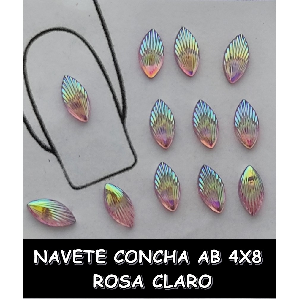 Kit 3 pc Navete Concha Escama 4x8mm Sereia Unhas Decoração Joias