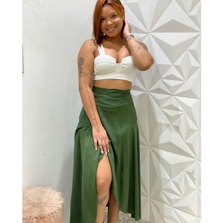 Saia Longa Envelope Feminina Estampa Floral Fenda Com amarração