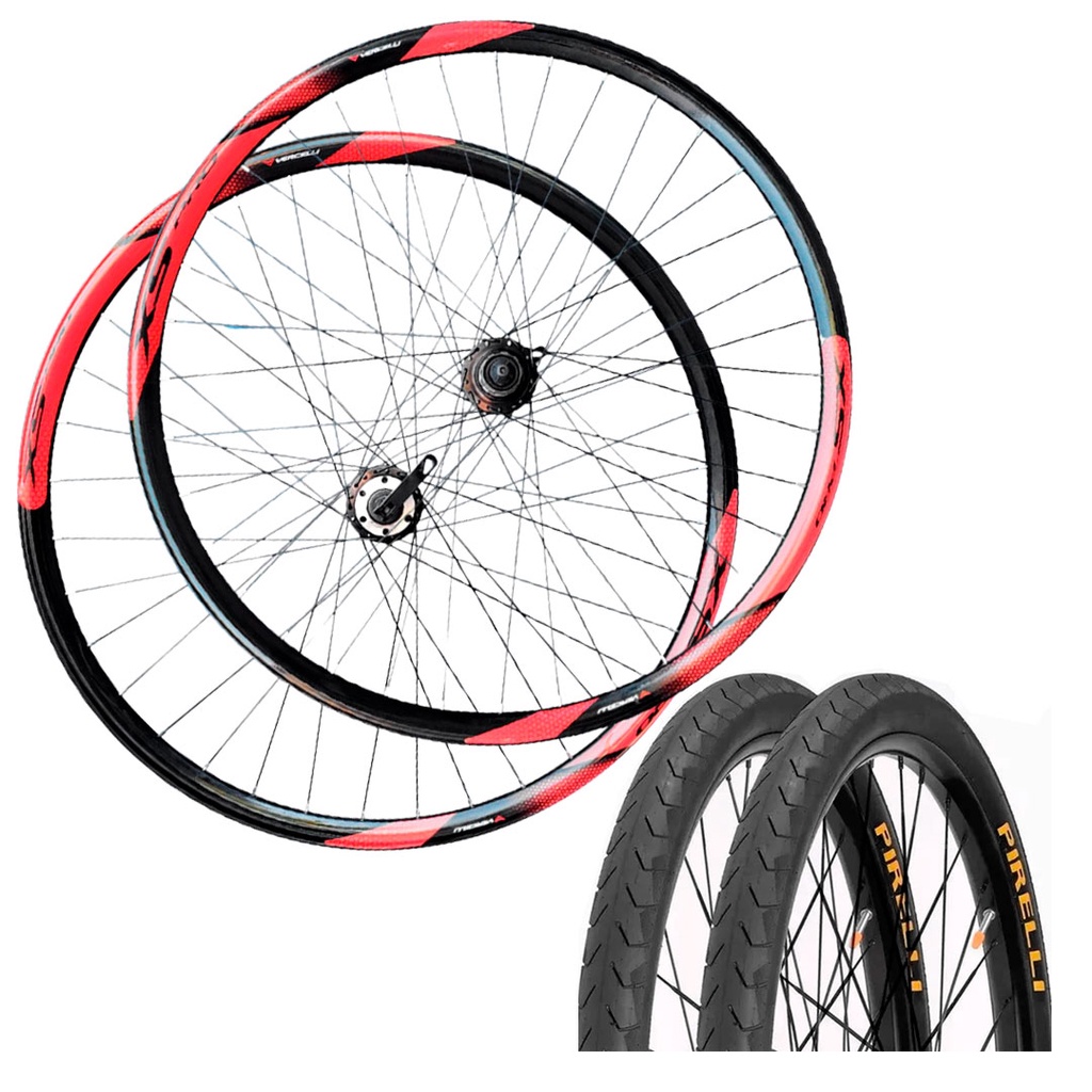 Rodas Aro 29 K7 GTS Vercelli + Pneu Pirelli 36F - Vermelha