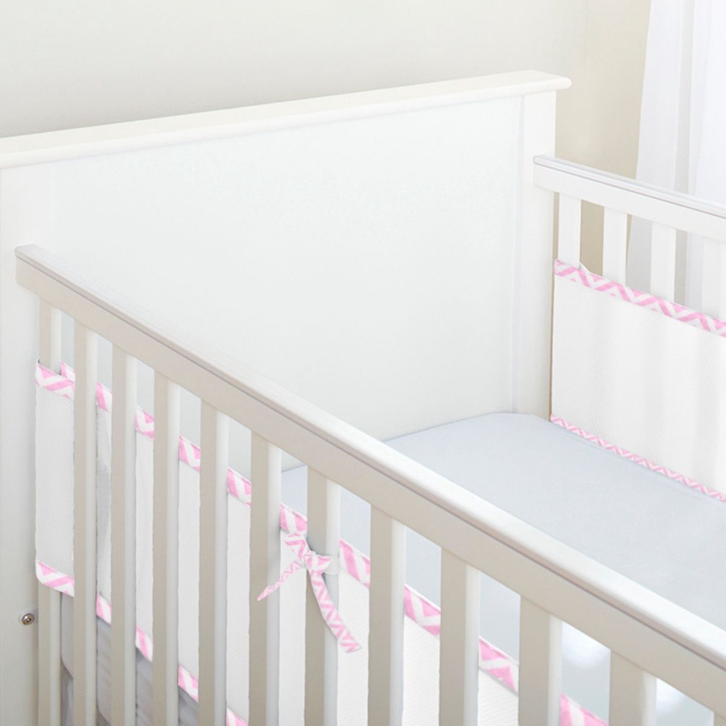 Tela para Berço Bebe Respiravel Rosa Chevron Amontecedor Para Grade Protetor Anti Queda Menina em Oferta na Shopee