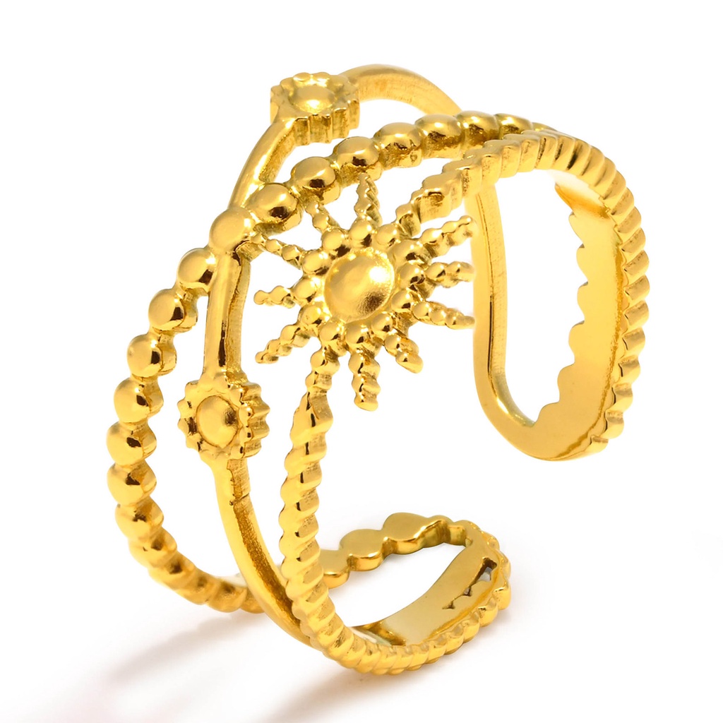 Vnox Anel Feminino Multicamadas Ouro 18K , Jóias Presente