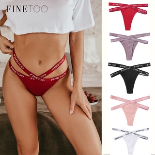 FINETOO Calcinha/Roupa Íntima Feminina Sexy De Algodão Com Palavra Cruzada/Fio Dental Femme