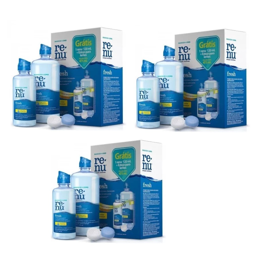 3 Kits Renu Fresh 475 ml / Solução Limpeza Para Lentes De Contato Bausch
