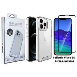 Kit 2em1 Compatível Com iPhone 13 Mini / 13 /13 Pro / 13 Pro Max - Capa Clear Space + Película de Vidro 3D Tela