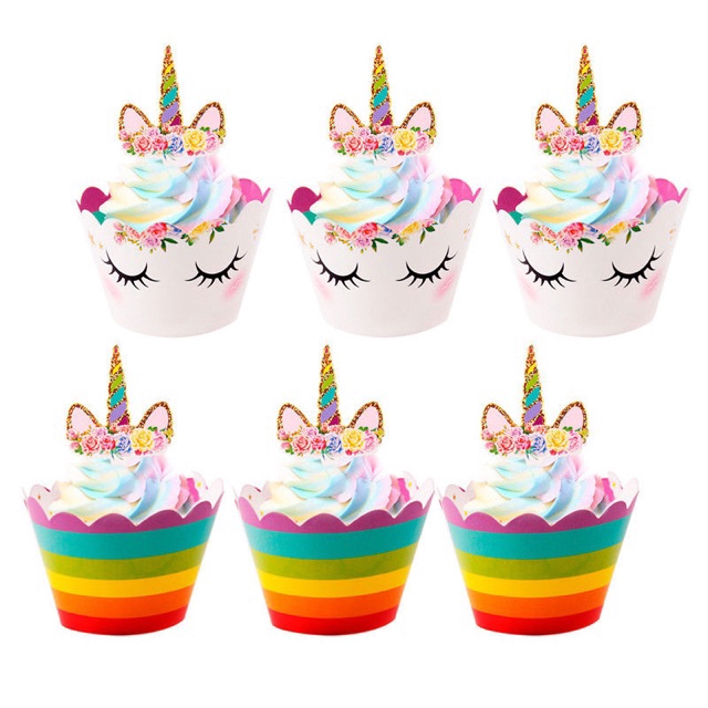 24 Peças Conjunto De Unicórnio Cupcake Topper e Wrapper Para Acessórios De Decoração De Festa De Aniversário De Menina Suprimentos em Oferta na Shopee
