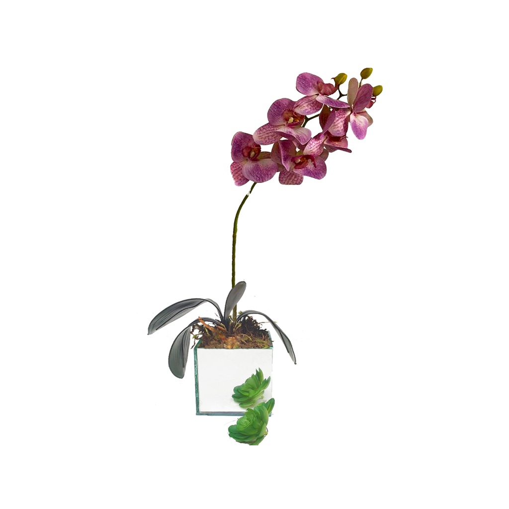 Orquídea Silicone 3d Artificial Em Vaso Espelhado Arranjo Decoração Sofisticada Decorativo Sala Mesa de Jantar