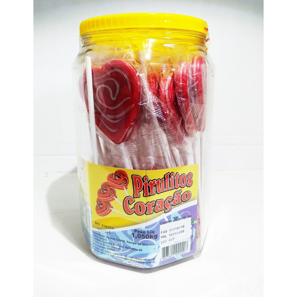 Pirulito Coração Vermelho C/30 1,05kg - Martinha em Oferta na Shopee