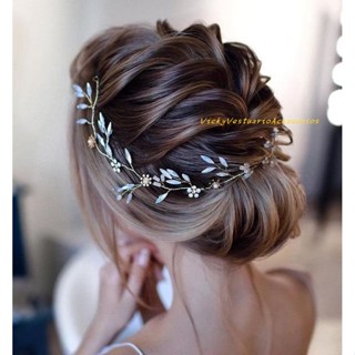arranjo grinaldas folhada azul cristais e flores delicado vintage penteado noiva casamento festa em Oferta na Shopee